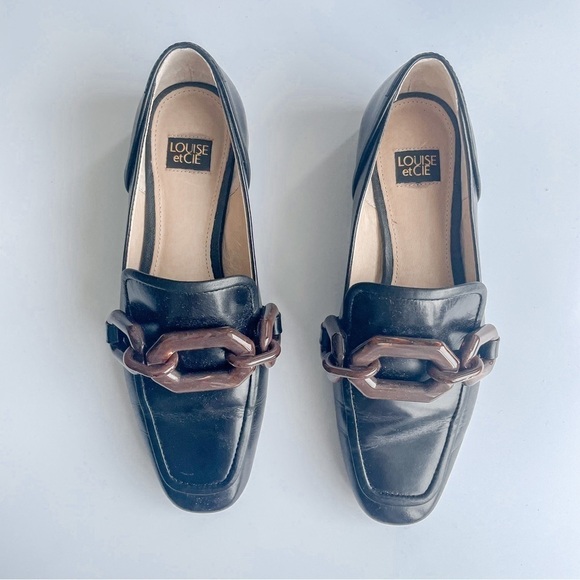 LIKE New Louise et Cie Lo-Emlen Black Leather Loafer Shoes Sz 6-6.5 - Picture 1 of 7